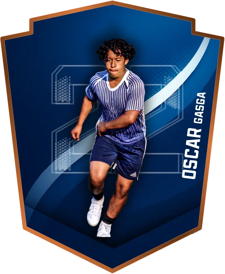 Male soccer player dribbling on a Pleyr card with a dark, futuristic field.